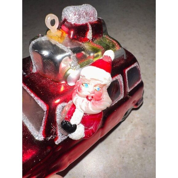 Santa Clause in Red Station Wagon Glass Handblown Ornament - Picture 2 of 10